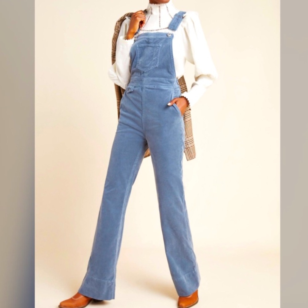 Anthropologie Pilcro Corduroy Overalls Flare Leg in Blue Size 25
